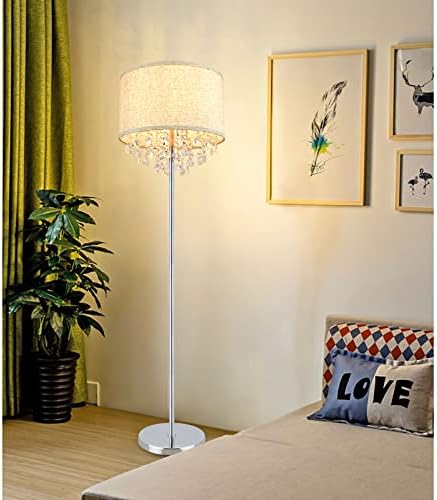 Dinglilighting Dllt Crystal Floor Lamp para sala de estar moderna Lâmpada para quarto, acabamento cromado de 64 ”de altura lâmpada de piso LED, lâmpada de 9W incluída, tom de tecido, prata