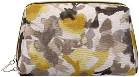 Saco de cosméticos de flor amarela, bolsa cosmética de couro, bolsa cosmética de viagem de grande capacidade, bolsa de cosmética portátil