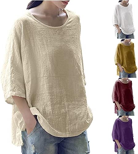 3/4 blusas de manga para feminino plus size camisetas sólidas cor solta blusa de ajuste casual o pescoço túnica camisetas