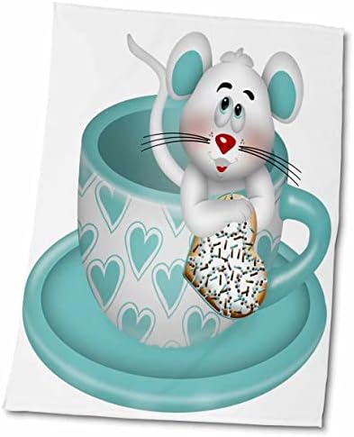 3drose fofo mouse em uma ilustração de caneca estampada em coração aqua - toalhas
