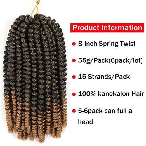 6 pacotes Spring Twist Hair Crochet Ombre Colors Braiding Hair Bomb Extensões de cabelo cacheado