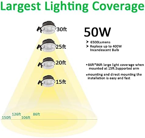 Paktonvo LED Barn Light 50W, 5000k Daylight 6500lm Dusk to Dawn Led LED Outdoor Yard Light com fotocélula, 400W MH/HPS equiv, ETL