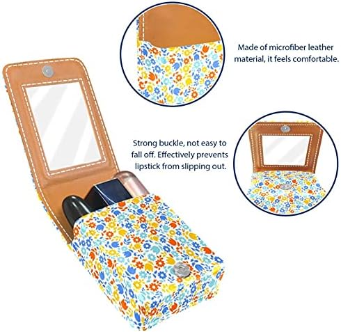 Caixa de batom com espelho flores coloridas Patern Lip Gloss Suports portátil Lipstick Storage Box Travel Makeup Bag