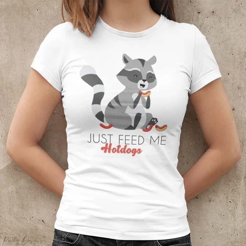Engraçado Just Feed Me Hotdogs Raccoon T-Shirt, Raccoon Animal Lover Gift Tee para o Dia das Mães
