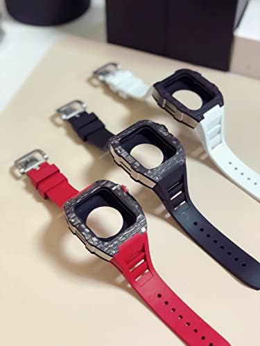 Novo kit de modificação para Apple Watch Series 7 45mm Metal Case+Band Silicone para Iwatch 44 SE 6 5 4 Casos de fibra de