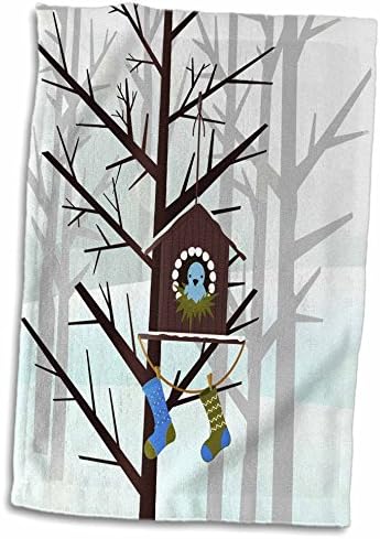 Cena da floresta de férias 3drose com meias de Natal em uma casa de pássaros - toalhas