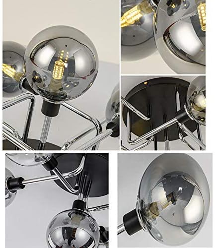 Mtyyjs Modern Industry Sputnik Chandelier, 5 Cabeça G9 LED LED Lâmpada de teto esférico Montagem semi -rubor, tom de vidro transparente Matte Black Finis