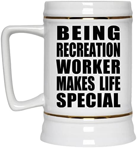 Designsify Ser trabalhador de recreação torna a vida especial, caneca de 22 onças de cerveja de cerâmica com alça para freezer,