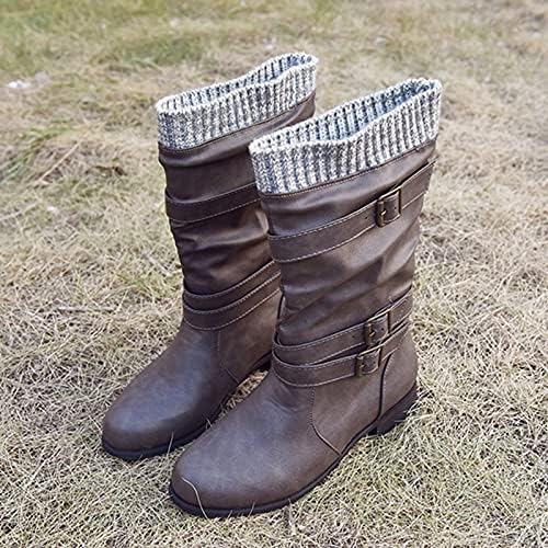 Botas de combate femininas de Shije lancomem -se as botas de tornozelo redondo dedo do dedo do pé grosso botas curtas de botas de pelúcia baixa botas de caminhada no meio ao ar livre