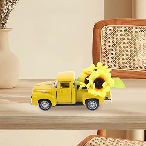 Decoração de caminhão de metal Homsfou com girassóis caminhões amarelos vintage com flores decoração de bandeja de caminhão