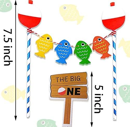 Jevenis Conjunto de 2 de uma bandeira Decorações de festas de pesca, The Big One Cake Topper The Big One Party Decoration