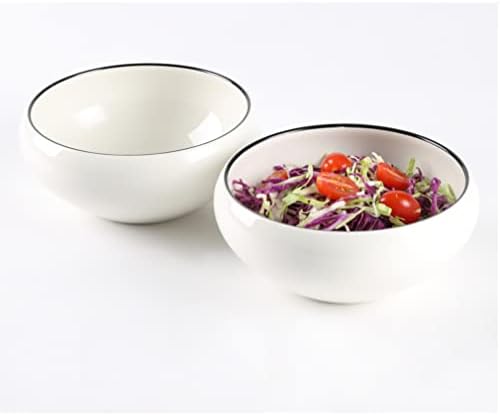 Tigelas de lanches de cereais grandes Ursword - 37 onças de tigelas, tigela de cerâmica conjunto de salada de 2-7,5 polegadas, tigelas de sopa, tigelas de cereais para comer, branco com aro preto