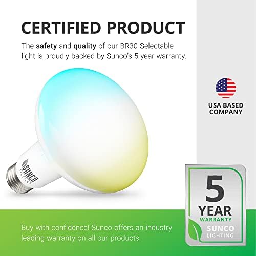 Sunco BR30 Bulbo de lâmpada de inundação interna BR30 CCT selecionável 2700K/3000K/5000K, Dimmable, 850 lm, base E26,