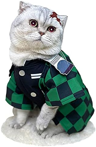 Fantasia de gato anime roupas gatos roupas de halloween figurino tanjirou cosplay para cães pequenos gatos roupas