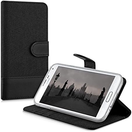 Caixa da carteira Kwmobile Compatível com Samsung Galaxy S5 / S5 Neo - Case Fabric e Faux Leather Phone Flip Tampa - Antracite