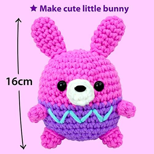 Kits de crochê para crianças iniciantes Krafun Bunny Bunny para crianças, 1 Crochet costurando artesanato de bonecas de animais,