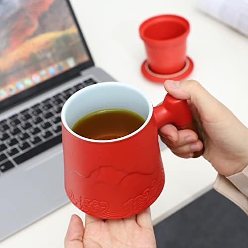 Maxjoy Tea Cup com canecas de chá de cerâmica infusor e tampa com alça de madeira para um chá de folha solta presente de porcelana