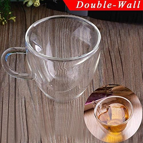 Anjiyyoyo Heart em forma de parede dupla de parede dupla canecas de café ou xícaras de chá, vidro de parede dupla 8 oz, transparente,