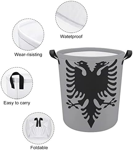 Bandeira da grandeza albanesa Bandeira cesta de cesto para lavar o saco de armazenamento de armazenamento dobrável com alças