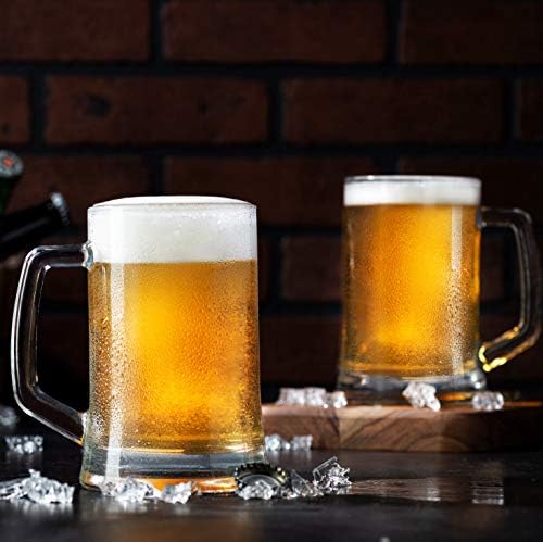 Kook Glass Beer Canecas, com alças, grandes xícaras de bebida para chá, café, carros alegóricos de cerveja de raiz, lava -louças e freezer seguros, claros e duráveis, 22 oz, conjunto de 2