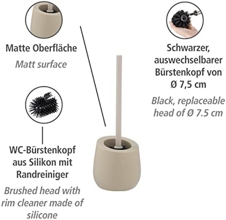 Wenko Badi Bush Brush Porta com cerdas de silicone e limpador de borda, cerâmica, bege, 13,5 x 38 x 13,5 cm