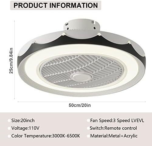 Tabrãs de teto de 20 com luzes, ventiladores de teto de baixo perfil com luzes de controle remoto, ventilador moderno fechado com