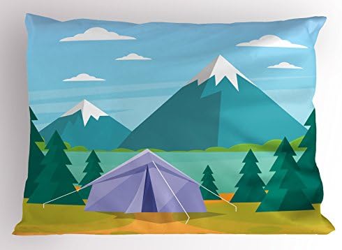 Almofado de travesseiro de acampamento lunarable, atividade recreativa de desenhos animados com montanhas Lake e árvores