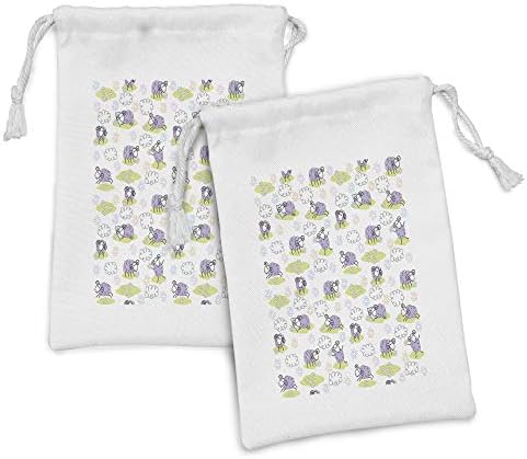 Conjunto de bolsas de tecido de desenho animado de Ambesonne de 2 ovelhas com nuvens construídas com os pontos felizes