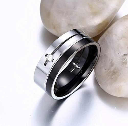 Homem de safira branca simples masculina 9-13 anel de casamento de jóias de aço inoxidável preto