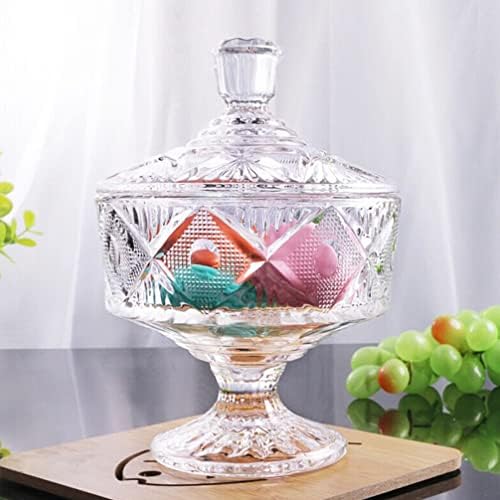Jarro de doces de vidro Zerodeko, prato de doce de cristal em relevo com tampa, delicado recipiente de armazenamento transparente
