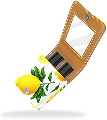 Caixa de batom de maquiagem portátil para viajar, caixa de armazenamento de batom de frutas de limão com espelho para