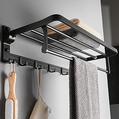 Mountorn Towel Rack Mount para banheiro com barra de toalhas e ganchos 23.6 em tacilhas dobráveis ​​Organizador de toalhas de