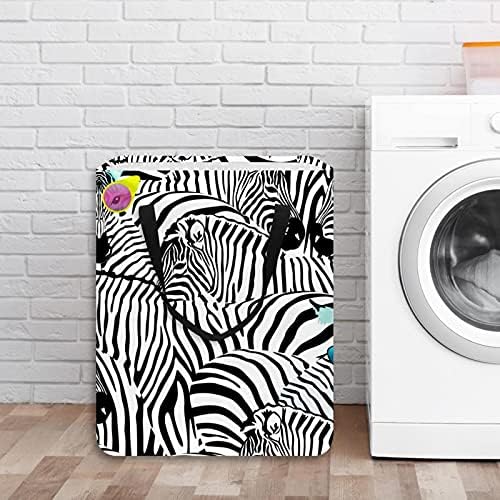 Cesto de lavanderia de kapotofu com alça, zebras preto branco dobrável cesta de armazenamento de algodão de algodão para