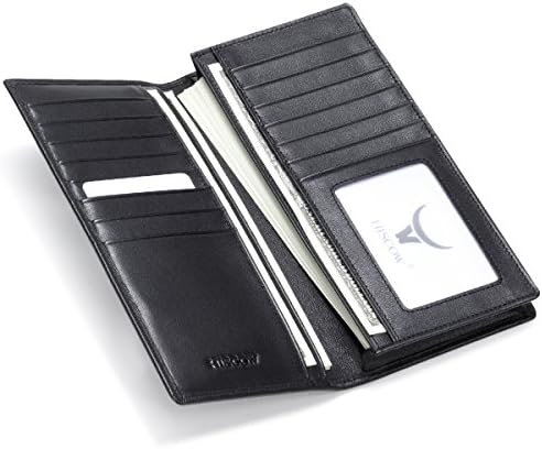 Hiscow Bifold Long Cartet com 15 slots de cartão de crédito - Eskola de bezerro italiano