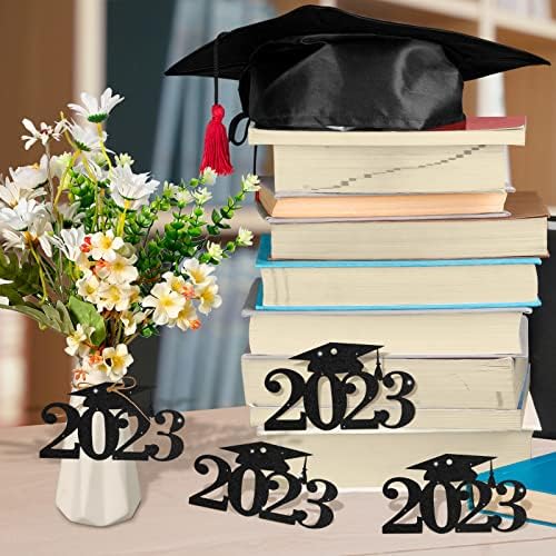2023 recortes tags tags de graduação decorações 2023 Class de peça central de graduação de 2023 Confete de graduação Glitter tags de festa dupla lateral para tabela parabéns