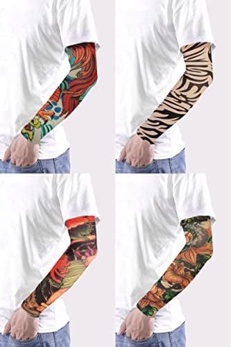 Bulefsea 16 PCS Mangas de tatuagem de artes temporárias para homens e mulheres elasticidade macia Protetor solar deslize no kit de mangas de tatuagem falsa