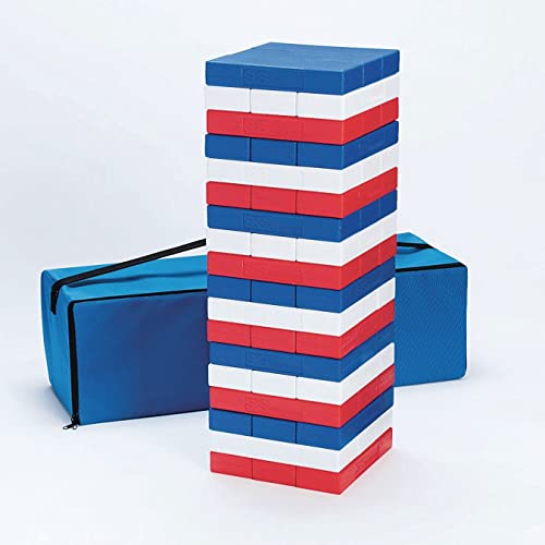 S&S Worldwide Patriótico Super Timble Timbing. Versão gigante do jogo de empilhamento popular com blocos de plástico oco leve. 50% mais leve que madeira! Inclui guia de atividade, bolsa, blocos 54-9 x3 x1.6 .
