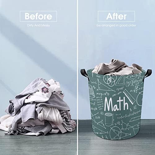 Fórmula matemática Doodle Tools Cestas de lavanderia impressas com alças de roupas redondas de roupas redondas dobráveis ​​à prova d'água Organizador de armazenamento de bolsa