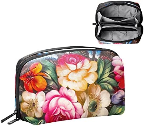 Organizador eletrônico de padrão floral colorido, caixa de proteção à prova de choque, bolsa de bolsa organizadora de cabos de viagem pequena