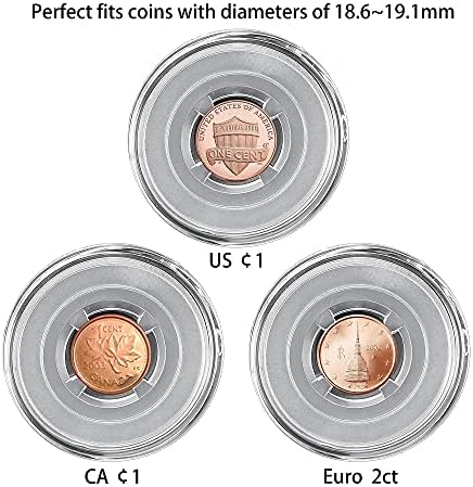 Cápsulas de moedas com juntas flutuantes de 19 mm - Lincoln CENT CEIN CAPSULES TRANSPULADAS CONVERSAIS PROFISSIONAL