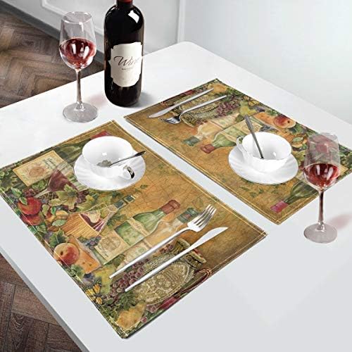 Copos de vinho vintage de oarencol conjunto de tapetes de mesa de uvas