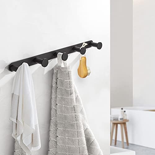 Bigbig Home Banheiro Preto Canchão de toalha, Casaco com 5 ganchos Montagem de parede Matte Robe Robe Pesado aço inoxidável, 13 polegadas