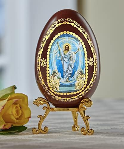 Ressurreição de Needzo de Jesus Cristo Ícone de madeira ovo, decoração de Páscoa para casa ou igreja, Tabela inspiradora Top