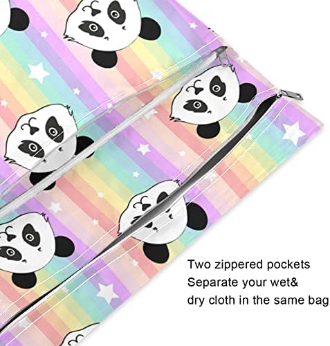 Zzxxb panda arco -íris listrado à prova d'água saco de pano reutilizável bolsa seca molhada com bolso com zíper para viagens