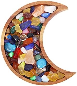 Lua Bandeja de Cristal do Stones Display - Exibir seus cristais e pedras de cura - 10,23x5,13 polegadas Bandeja de lua crescente de madeira para cristais - tigela para cristais pedras