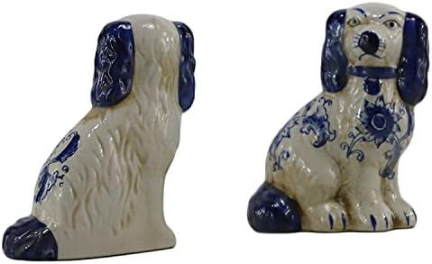 Synwish Painted Painted Blue and White Porcelain Dog Par of Small Fatuines Home Décor