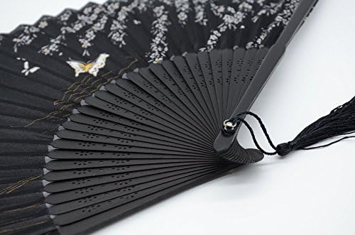 Omytea® 8.27 Mulheres com manuseio de seda com moldura de seda com moldura de bambu - com uma manga de tecido para proteção para presentes - borboletas de estilo chinês/japonês e padrão de salgueiro