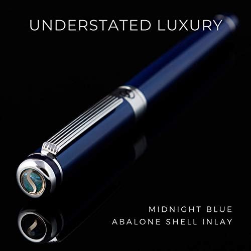 Scriveiner Midnight Blue Fountain Pen - impressionante caneta de luxo com compromissos cromados, Schmidt Nib, melhor conjunto de