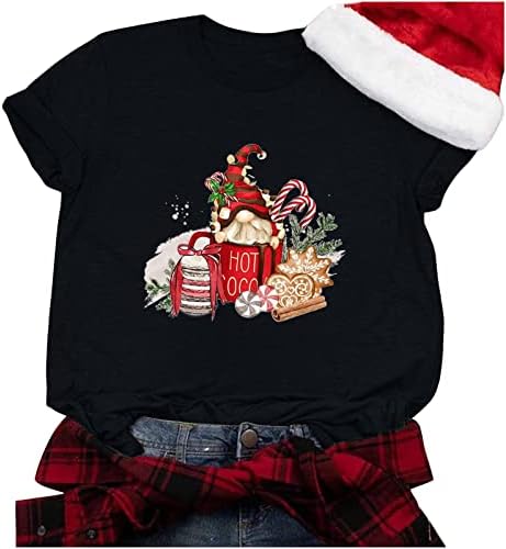 Christmas Gnome T-shirt para mulheres engraçadas gráficas de manga curta Gnomes Tees Tops Casual redondo pescoço de Natal camisetas Santa