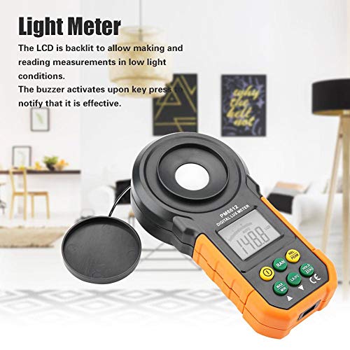Medidor de luz digital de PeakMeter, medidor de lux pm6612/pm66612l 200.000 luminômetro de fotômetro de alta precisão com alcance manual de automóveis, max/min.